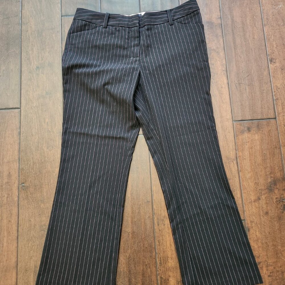 Black capri dress pants with pink stripes